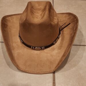 Elegant Tan Western Hat with Decorative Band Faux Suede